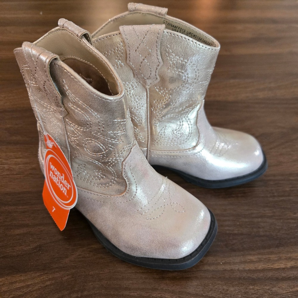 BNWT wonder nation Kids Metallic Rose Gold Cowboy Boots - Picture 3 of 7